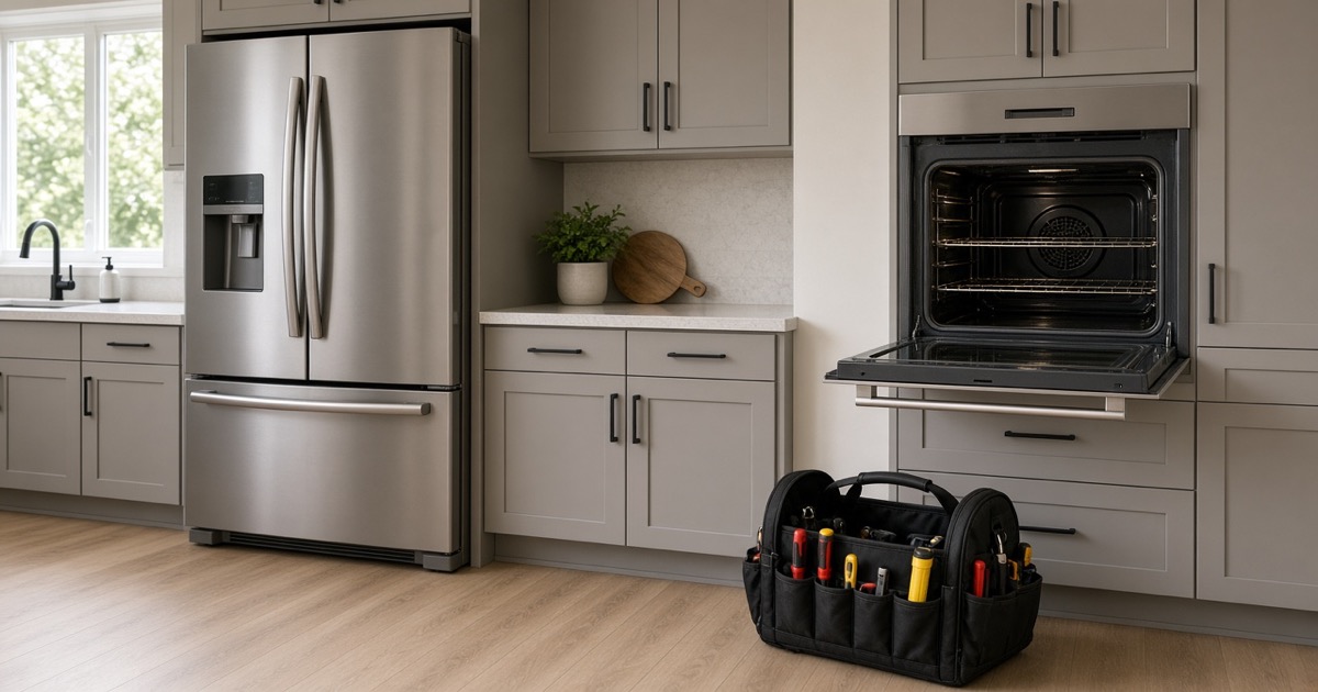 Appliance repair in a suburban kitchen